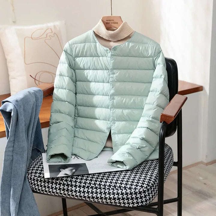 Women's Lightweight Quilted Jacket with Round Neck and Button Front - Lorraine - Mint