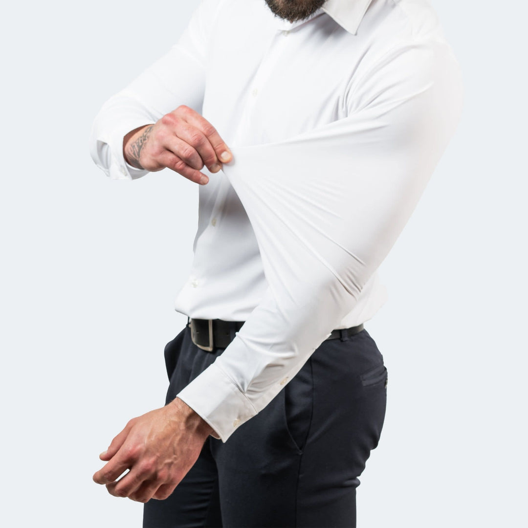 Men's Slim-Fit Stretch Button-Up Shirt with Long Sleeves - Thaddeus - White