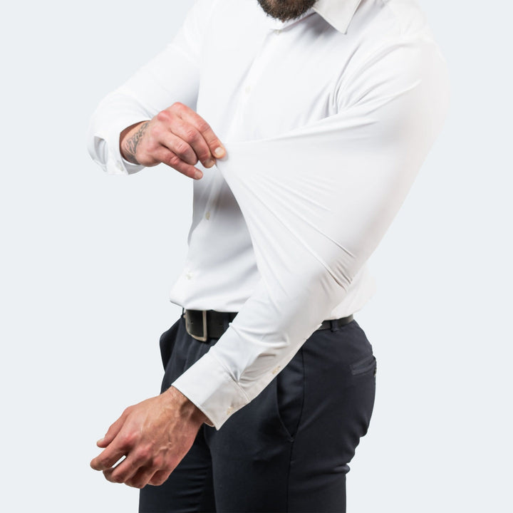 Men's Slim-Fit Stretch Button-Up Shirt with Long Sleeves - Thaddeus - White