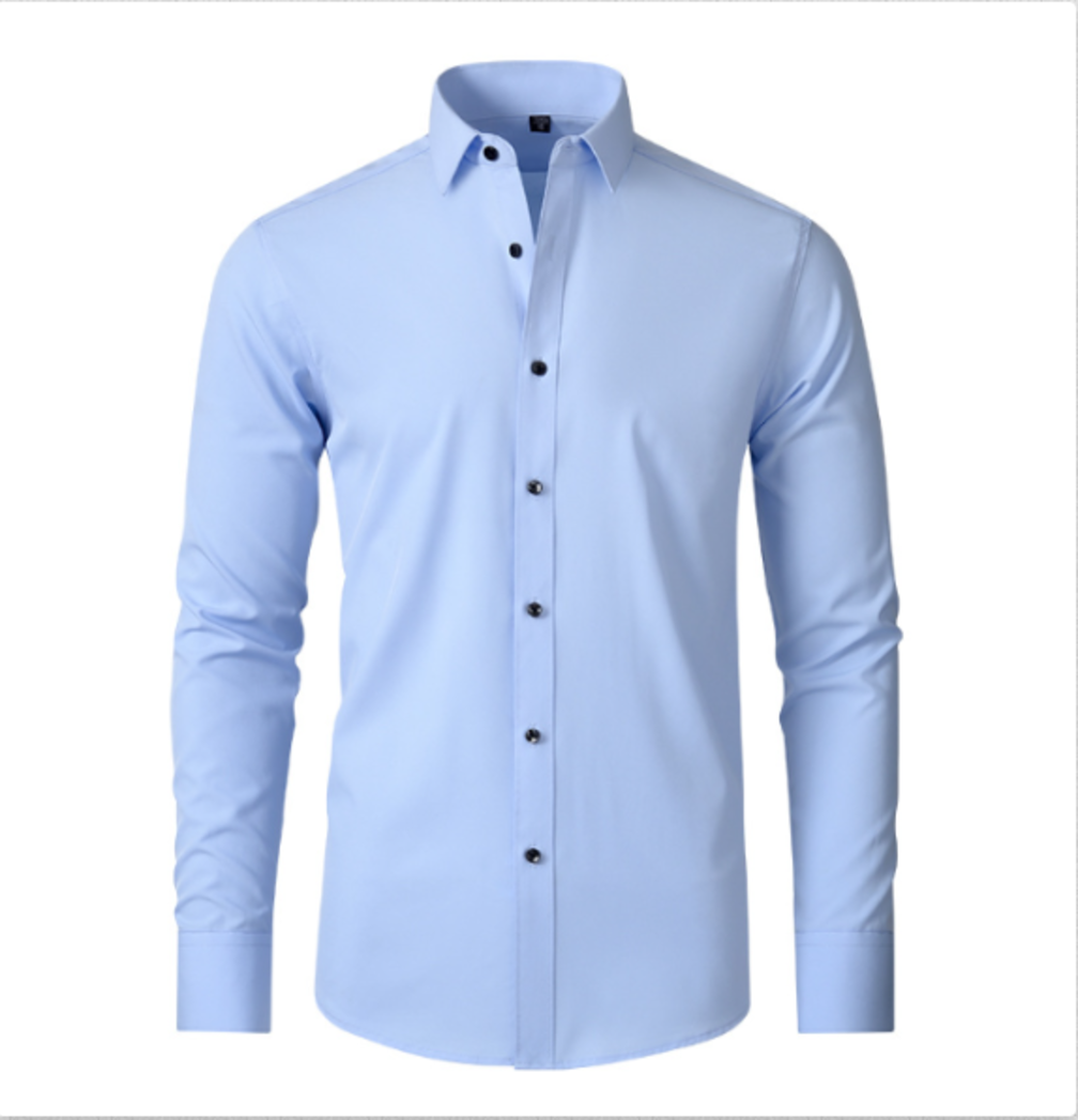 Men's Slim-Fit Stretch Button-Up Shirt with Long Sleeves - Thaddeus - Light Blue