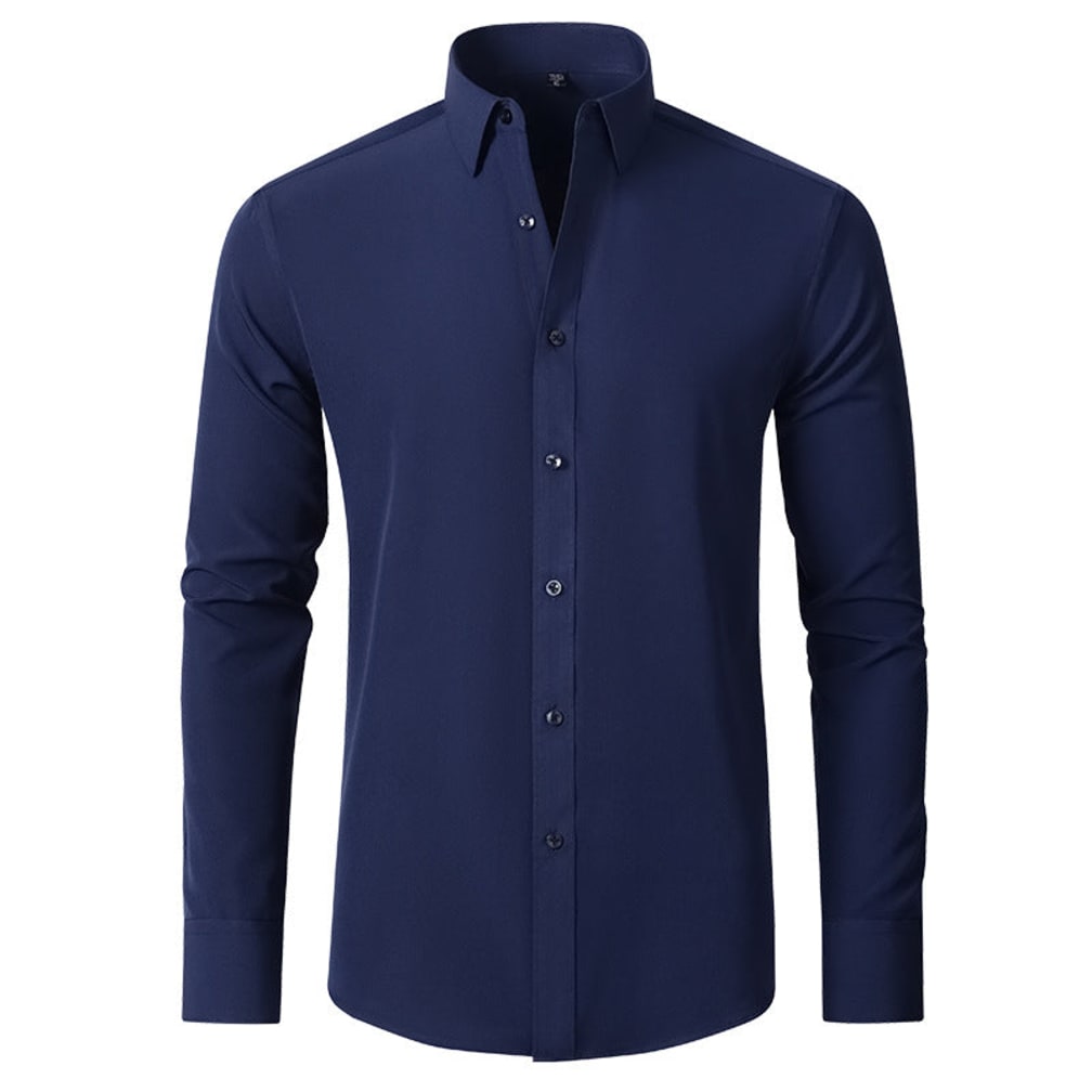 Men's Slim-Fit Stretch Button-Up Shirt with Long Sleeves - Thaddeus - Navy