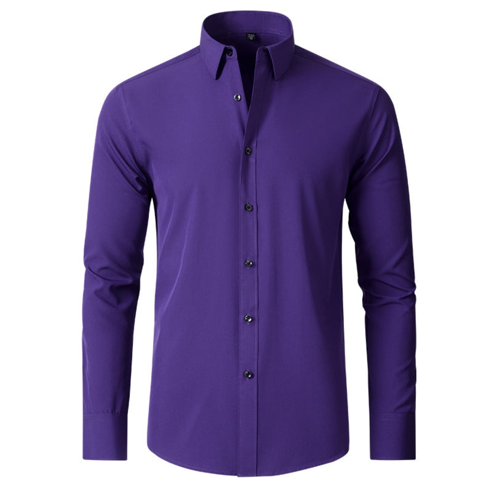 Men's Slim-Fit Stretch Button-Up Shirt with Long Sleeves - Thaddeus - Purple