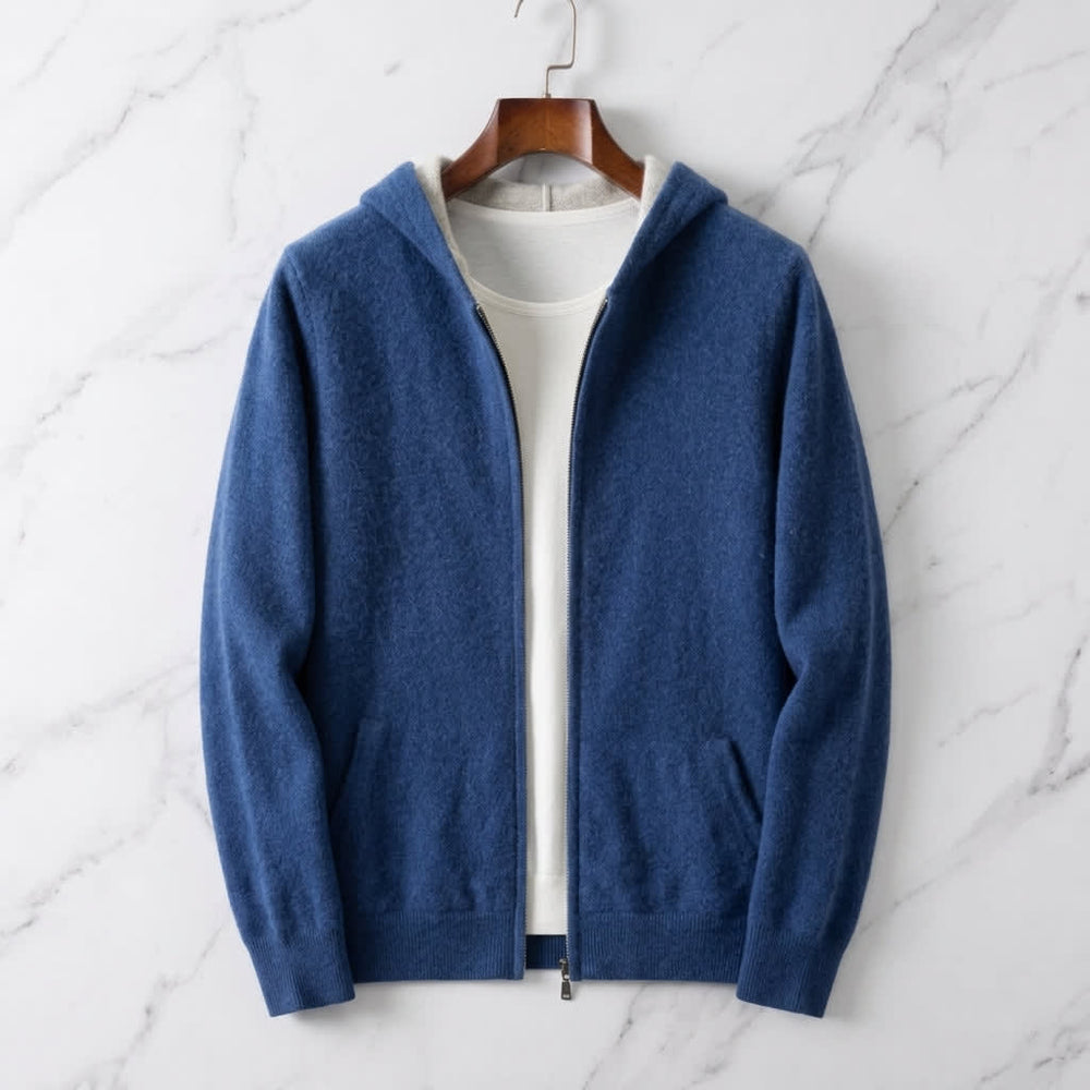 Men's Reversible Knit Zip-Up Hoodie with Contrast Lining - Montague - Blue & Grey