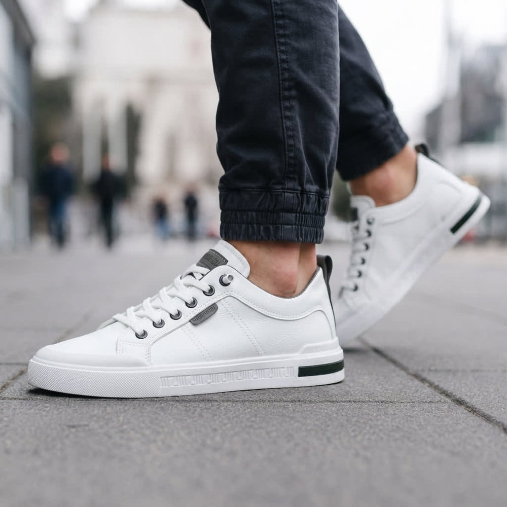 Men's Low-Top Lace-Up Sneakers with Contrast Heel Tab and Textured Sole - Zephyr - White & Forest Green
