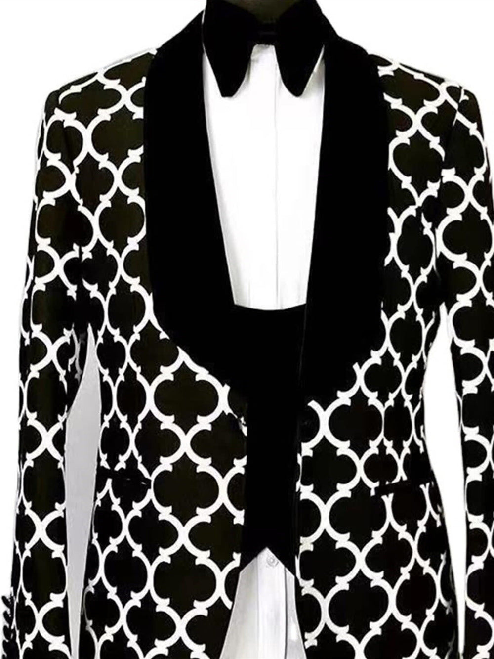 Men's Patterned Blazer & Waistcoat Set - Oscar - Black