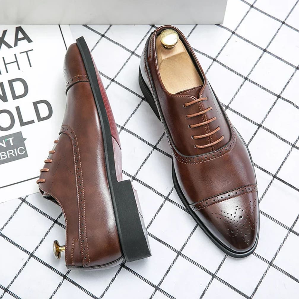 Men's Lace-Up Brogue Oxford Shoes - Gareth - Brown