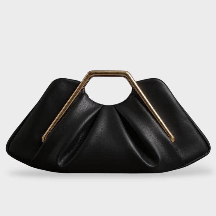 Women's Pleated Top-Handle Clutch Bag with Gold-Tone Frame - Ottavia - Black
