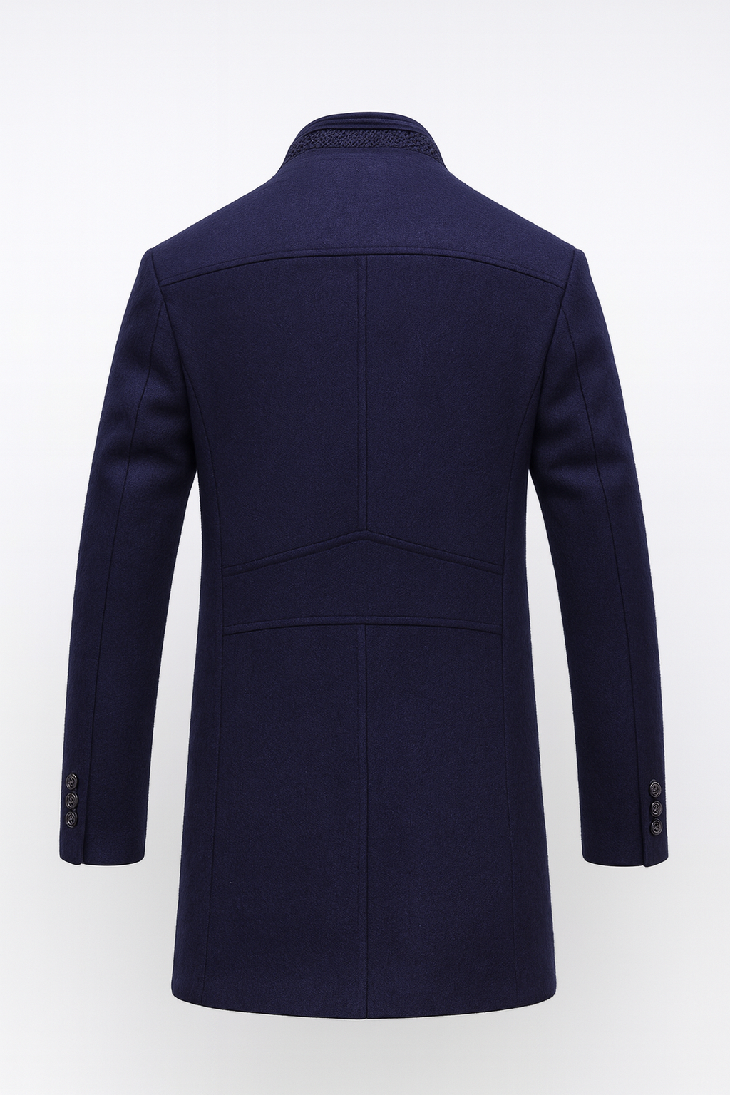 Men's Mid-Length Overcoat with Stand Collar and Contrast Lining - Godfrey - Navy