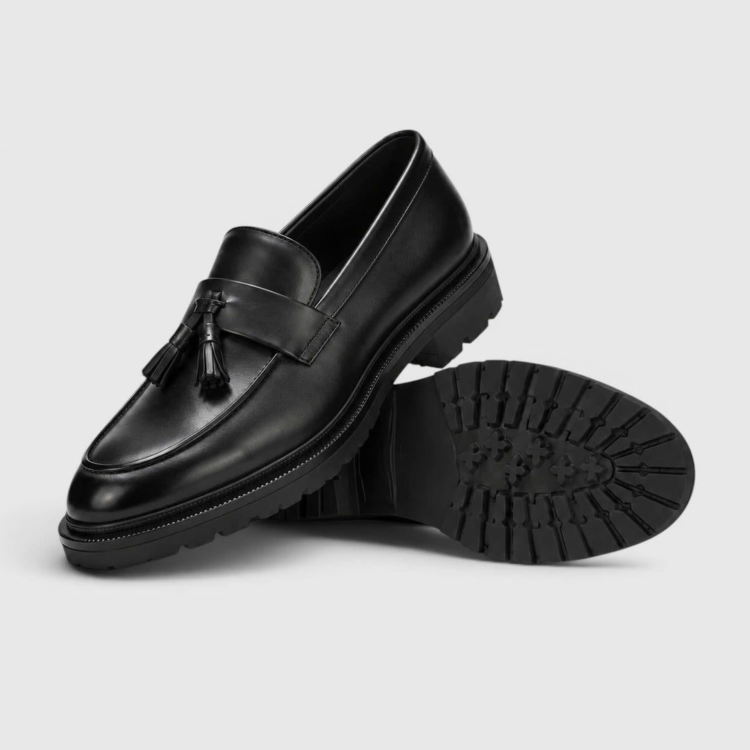 Men's Tassel Loafers with Chunky Lug Sole and Slip-On Fit - Corwin - Black