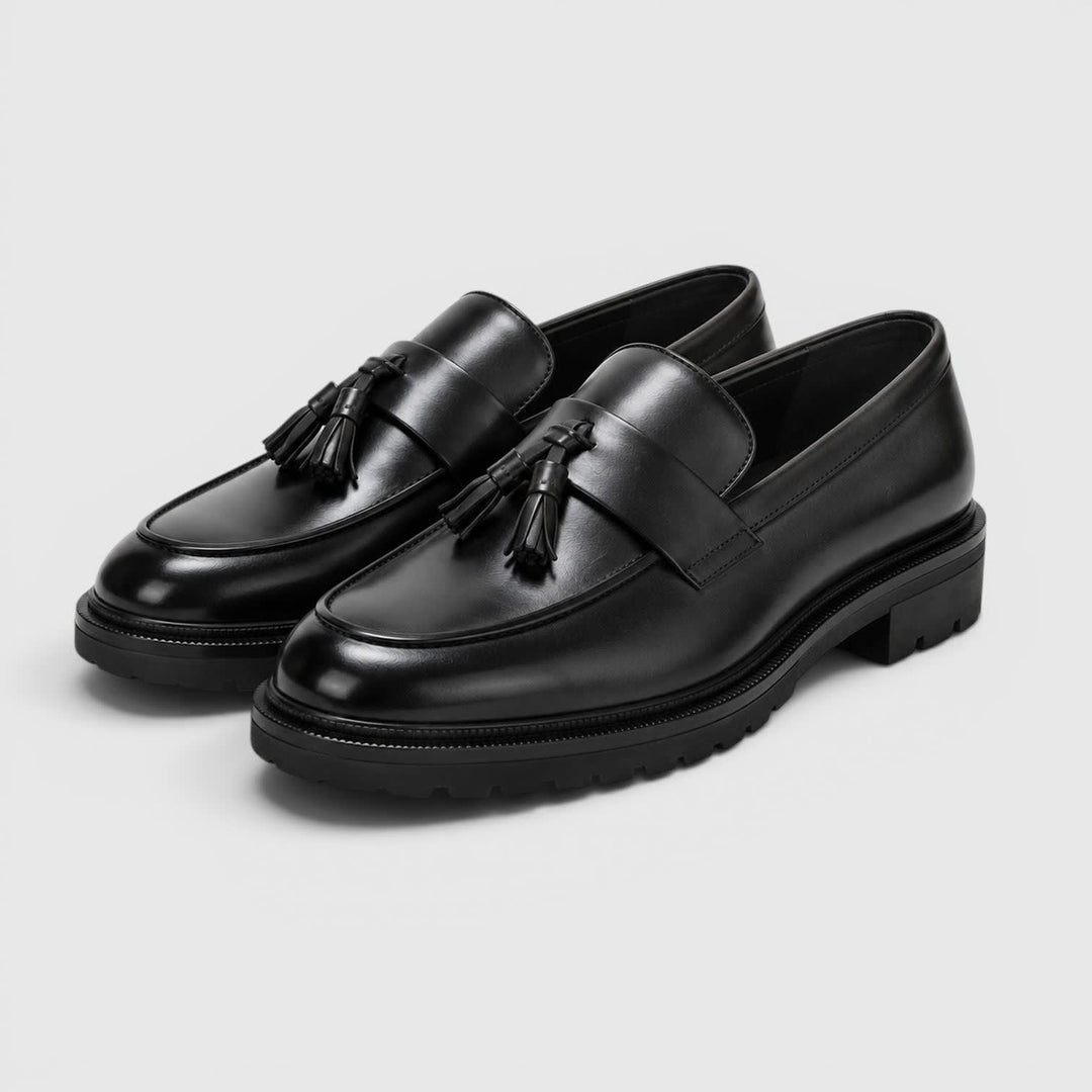 Men's Tassel Loafers with Chunky Lug Sole and Slip-On Fit - Corwin - Black