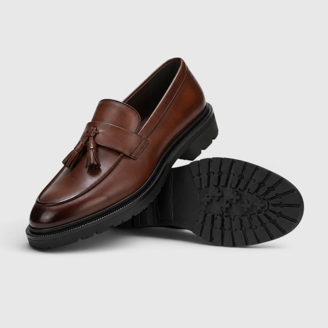 Men's Tassel Loafers with Chunky Lug Sole and Slip-On Fit - Corwin - Black