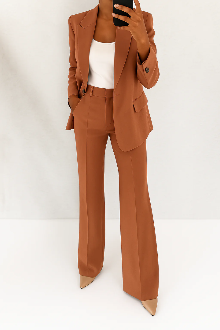 Women's Two-Piece Blazer and Wide-Leg Trouser Suit - Evanthe - Rust