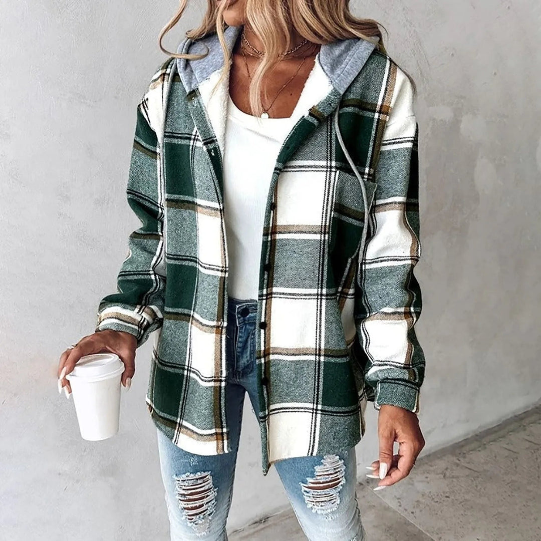 Women's Plaid Hoodie Jacket in Green