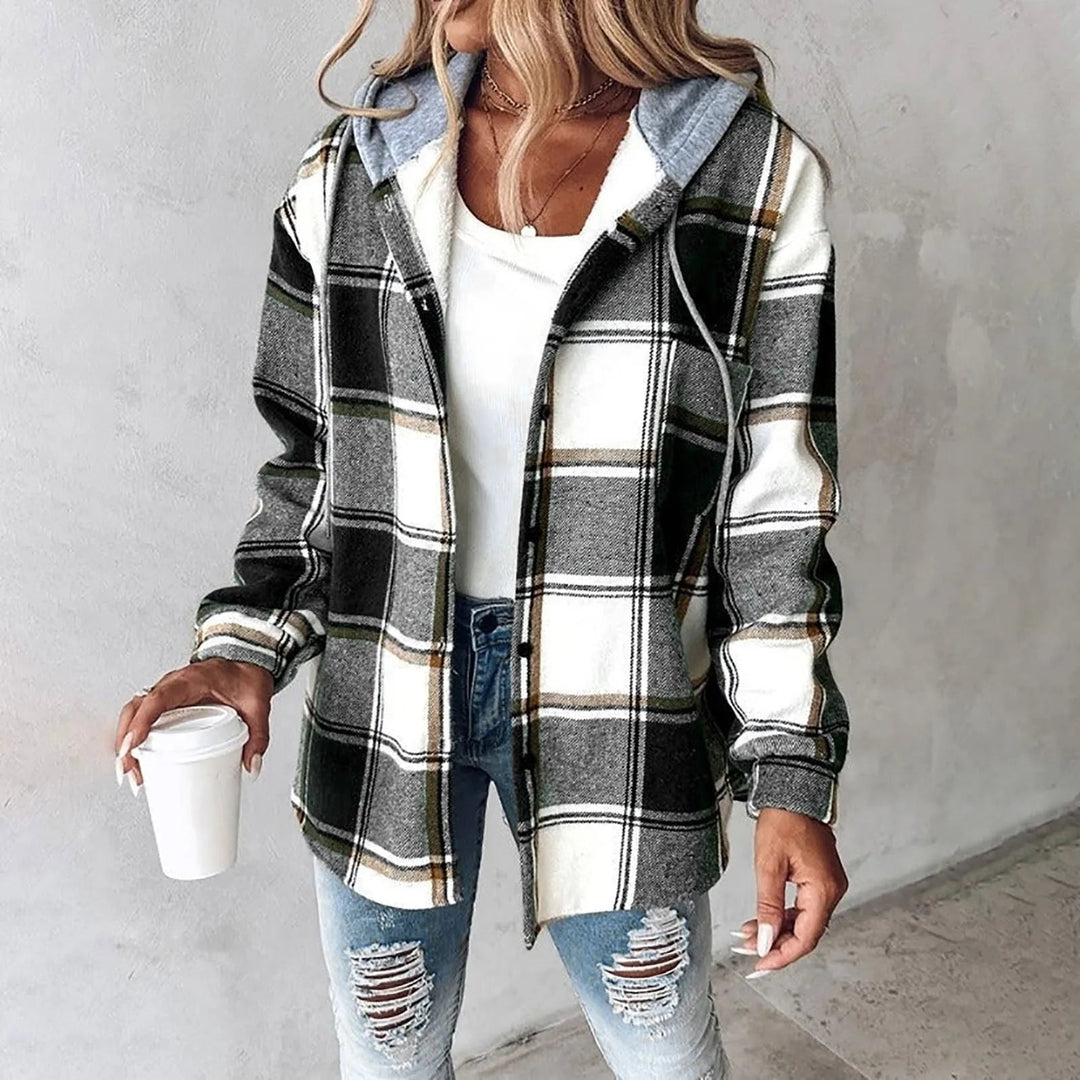 Women's Plaid Hoodie Jacket in Black