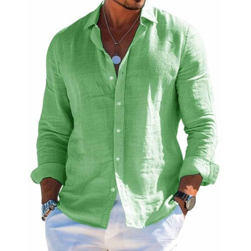 Men's Casual Long-Sleeve Button Shirt in Light Green