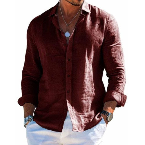 Men's Casual Long-Sleeve Button Shirt in Brown