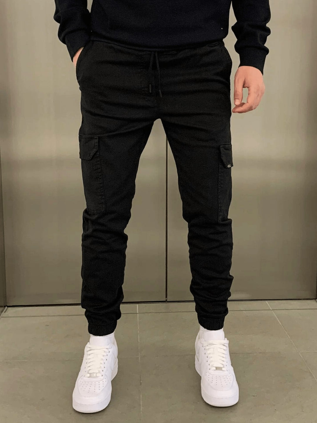 Men's Cargo Joggers with Drawstring Waist - Ambrose - Black