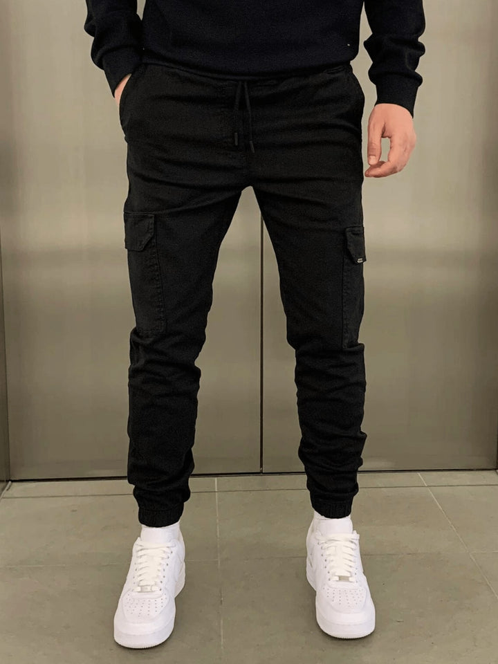 Men's Cargo Joggers with Drawstring Waist - Ambrose - Black