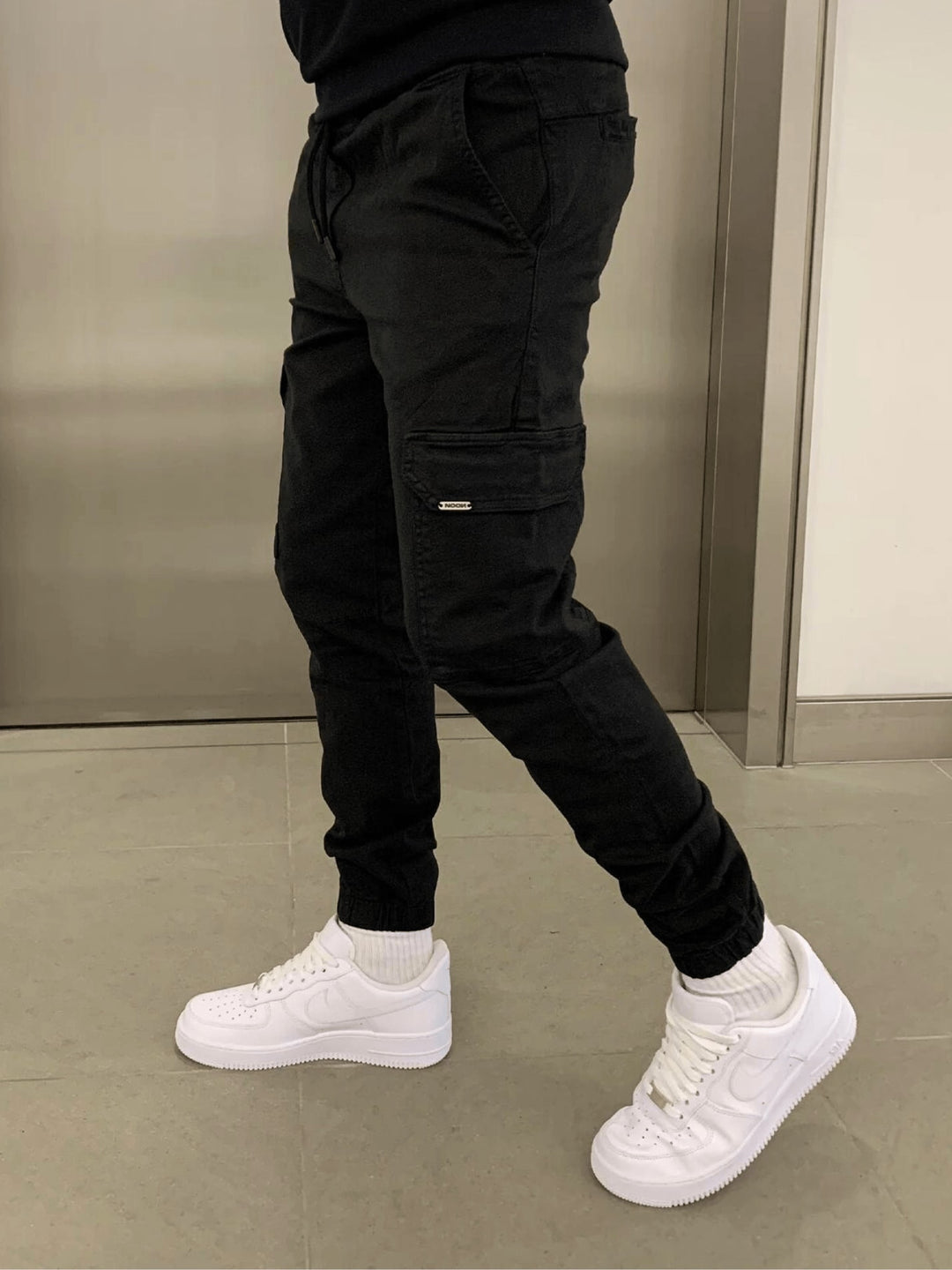 Men's Cargo Joggers with Drawstring Waist - Ambrose - Black