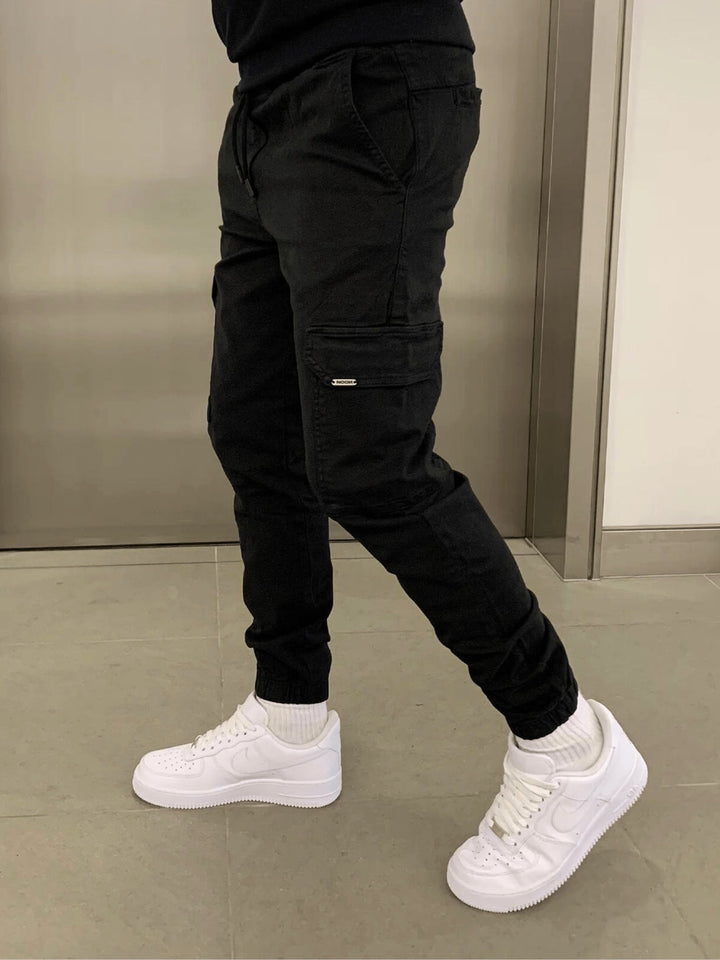 Men's Cargo Joggers with Drawstring Waist - Ambrose - Black