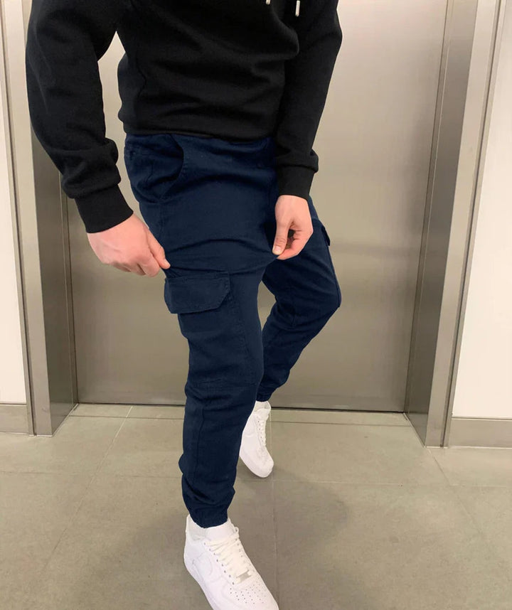 Men's Cargo Joggers with Drawstring Waist - Ambrose - Black