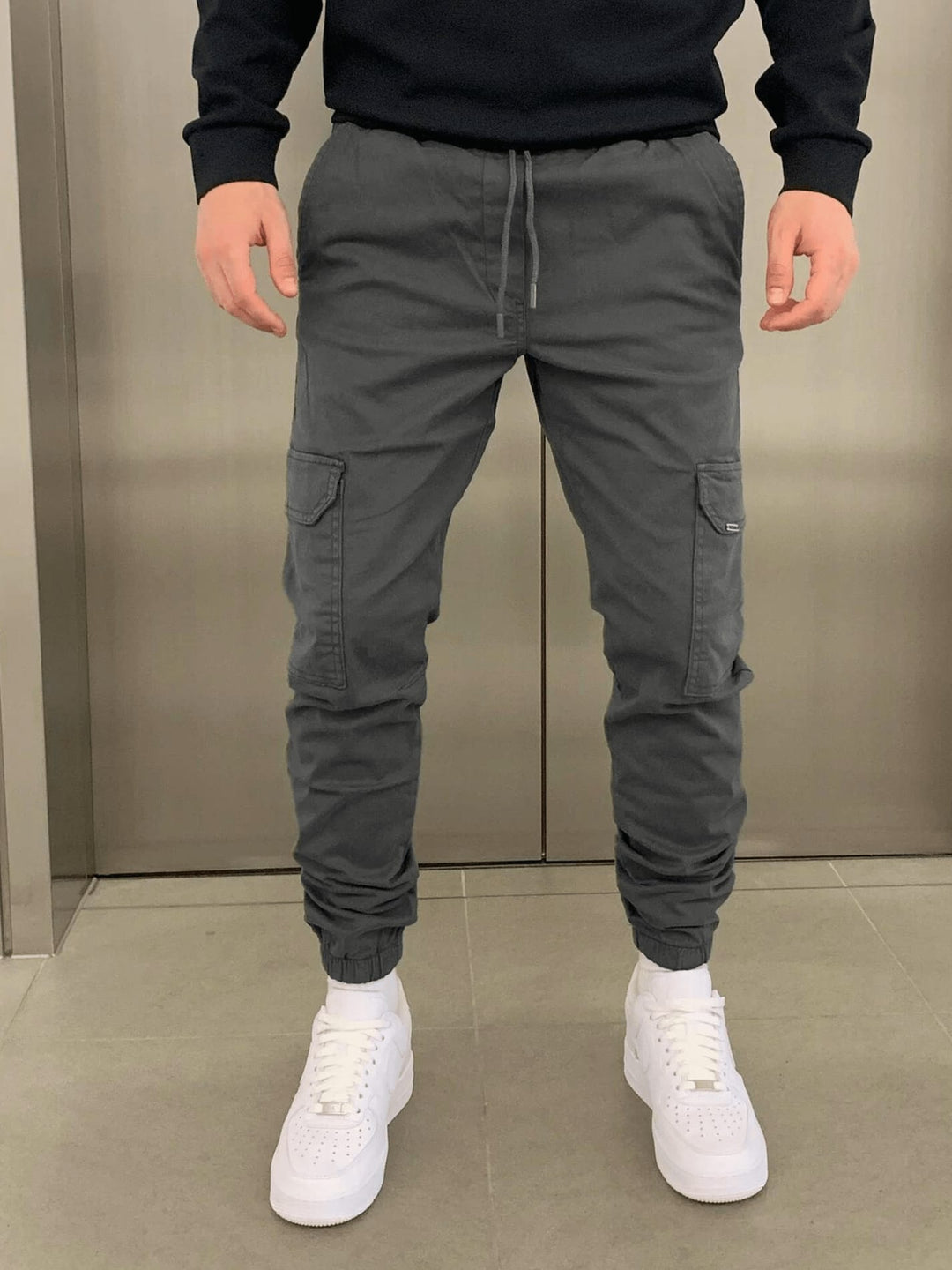 Men's Cargo Joggers with Drawstring Waist - Ambrose - Charcoal