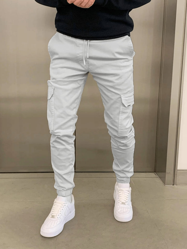 Men's Cargo Joggers with Drawstring Waist - Ambrose - Light Grey