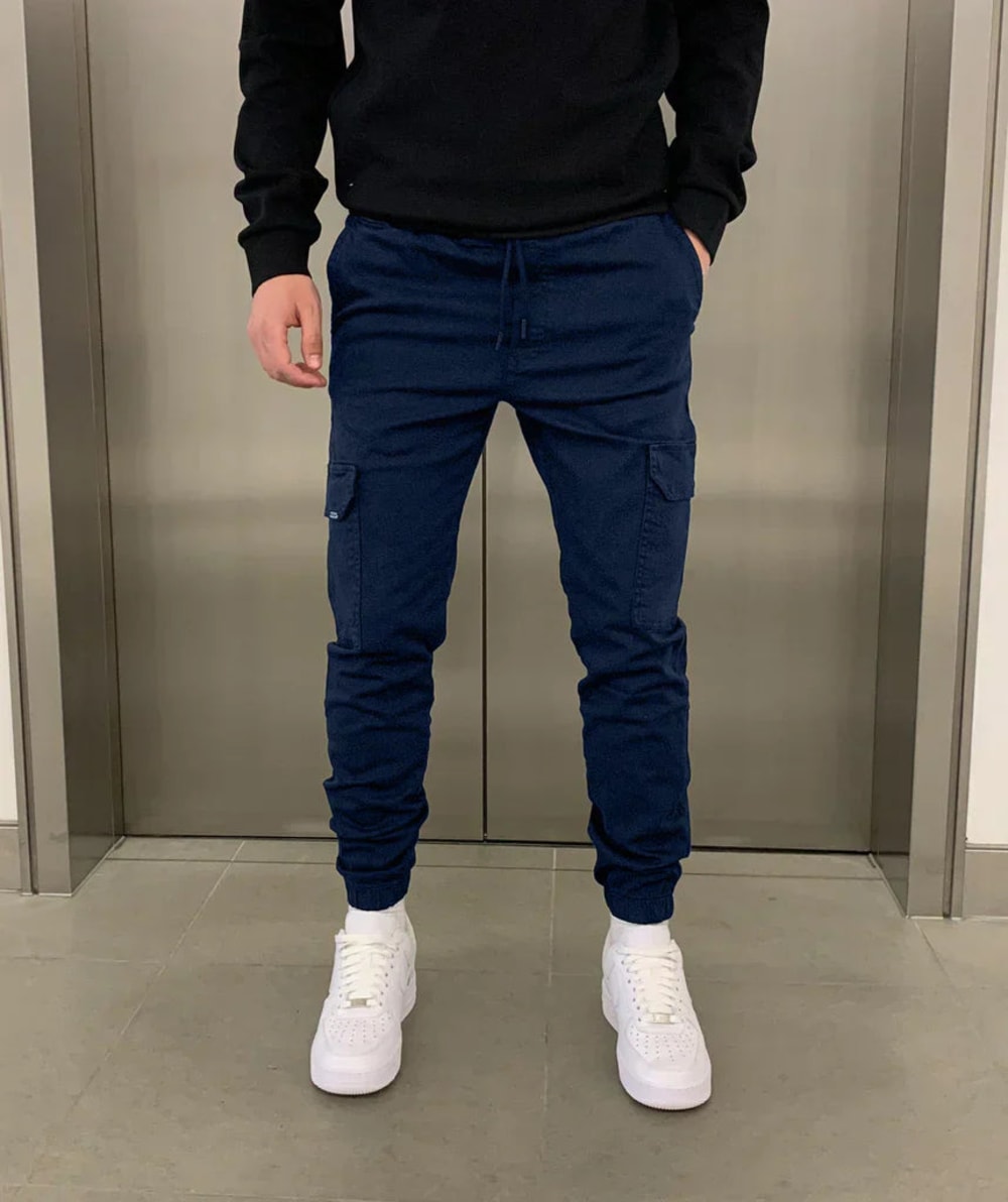 Men's Cargo Joggers with Drawstring Waist - Ambrose - Navy