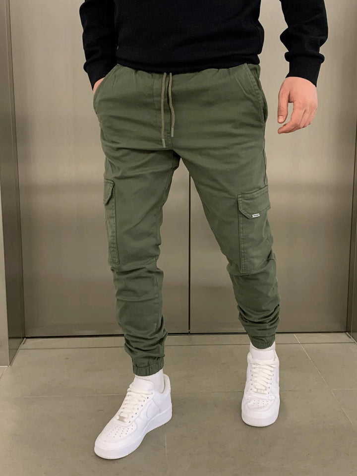 Men's Cargo Joggers with Drawstring Waist - Ambrose - Olive