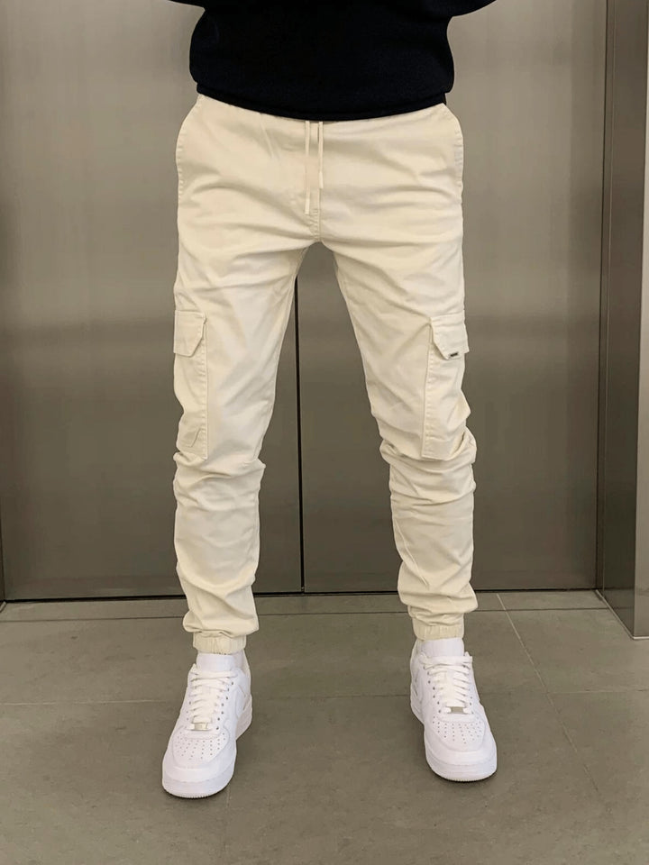 Men's Cargo Joggers with Drawstring Waist - Ambrose - Stone
