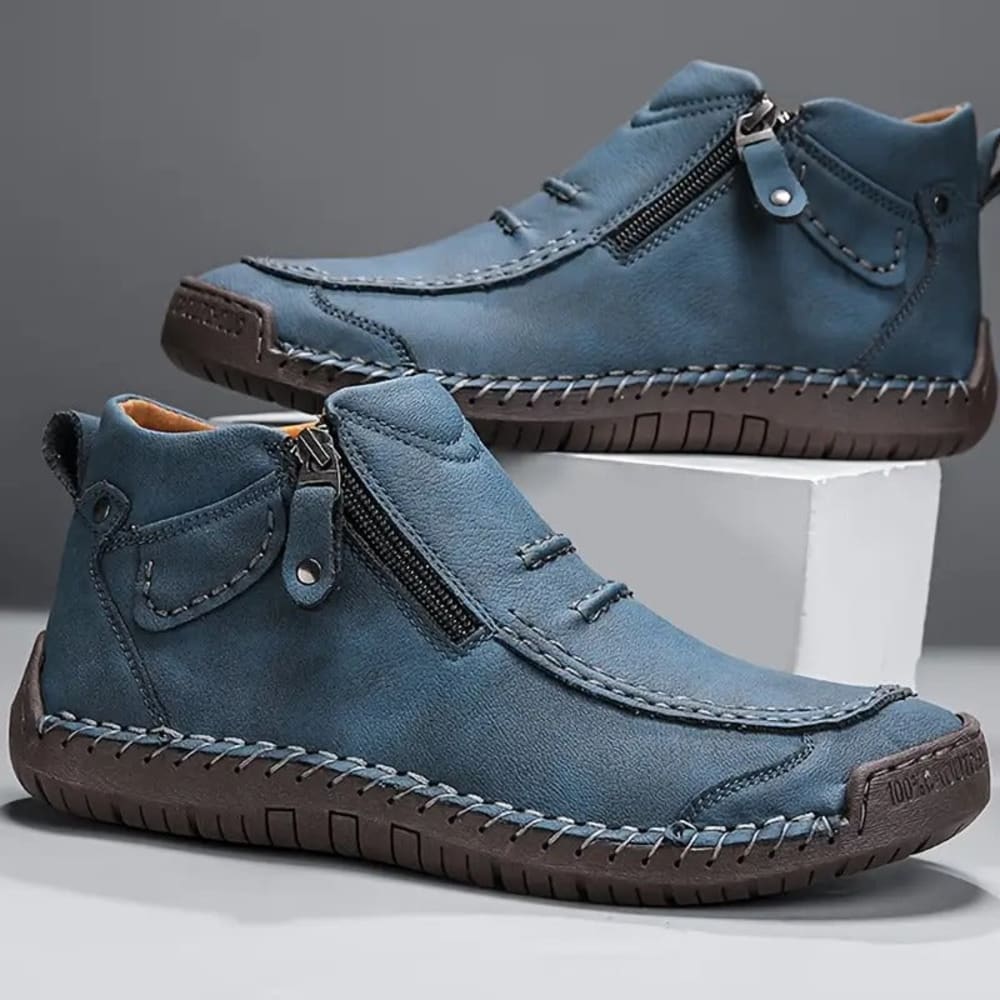 Men's Casual Ankle Boots with Side Zip - Jasper - Blue