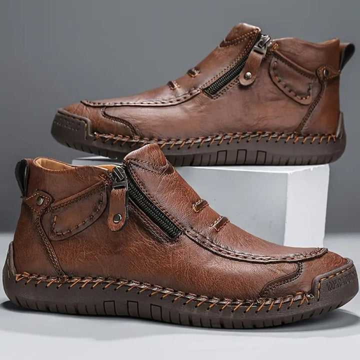 Men's Casual Ankle Boots with Side Zip - Jasper - Brown