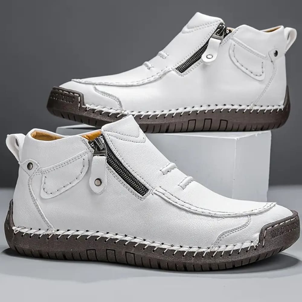 Men's Casual Ankle Boots with Side Zip - Jasper - White