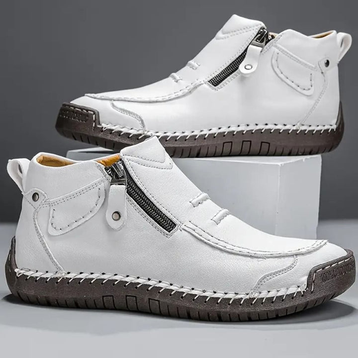 Men's Casual Ankle Boots with Side Zip - Jasper - White
