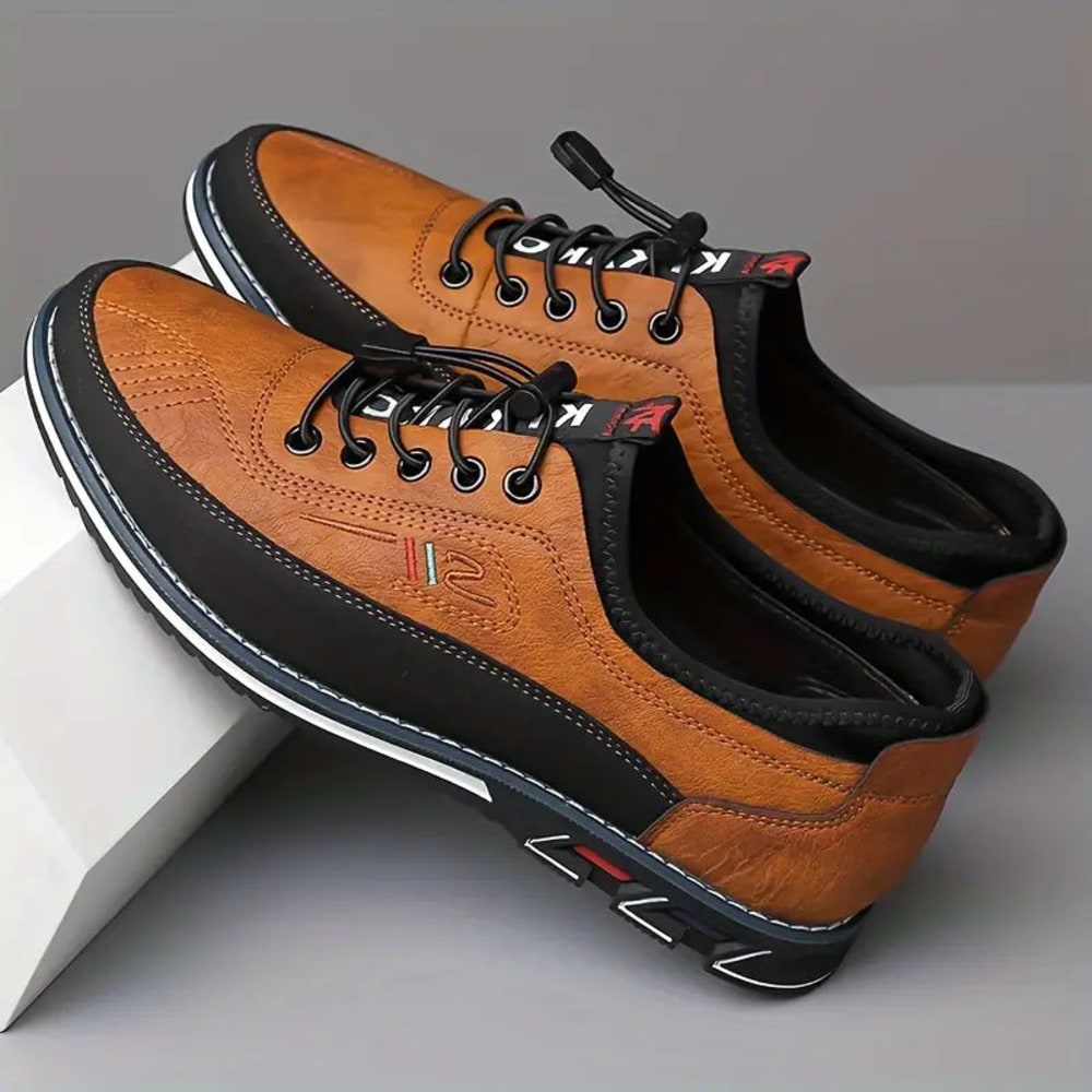Men's Casual Lace-Up Shoes with Padded Collar - Duncan - Tan