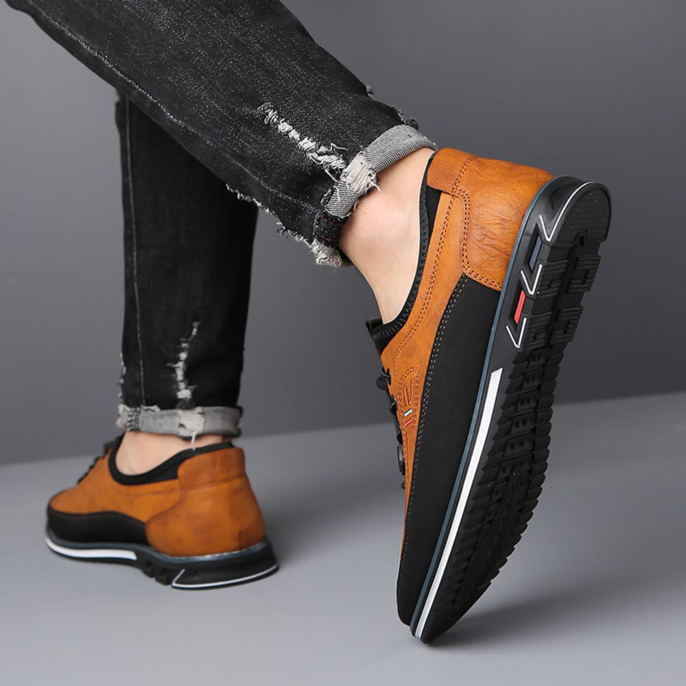 Men's Casual Lace-Up Shoes with Padded Collar - Duncan - Tan