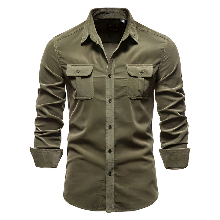 Richard - Men's Long-Sleeve Casual Button Shirt in Army Green