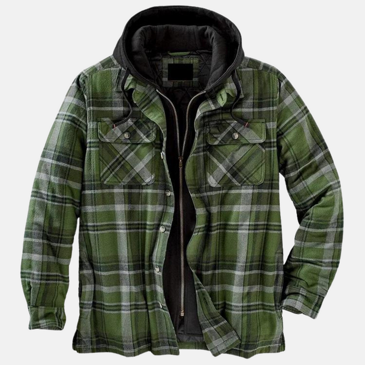 Erich men's casual warm checked button jacket in dark green