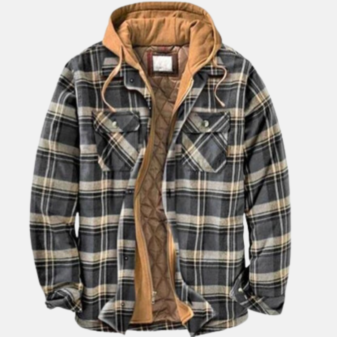 Erich men's casual warm checked button jacket in grey