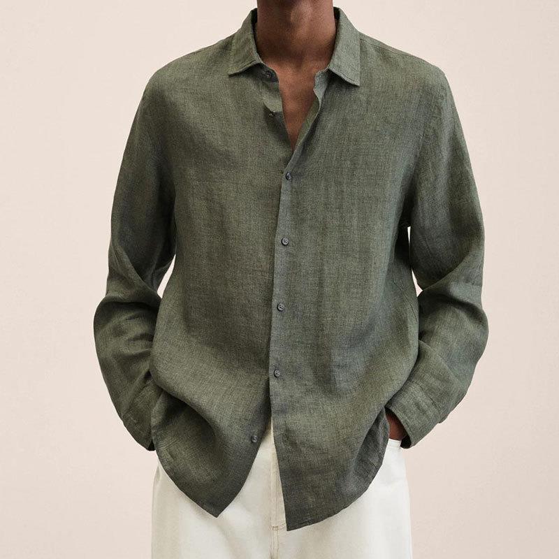 Lukas - Men's Classic Long-Sleeve Button Shirt in Dark Green