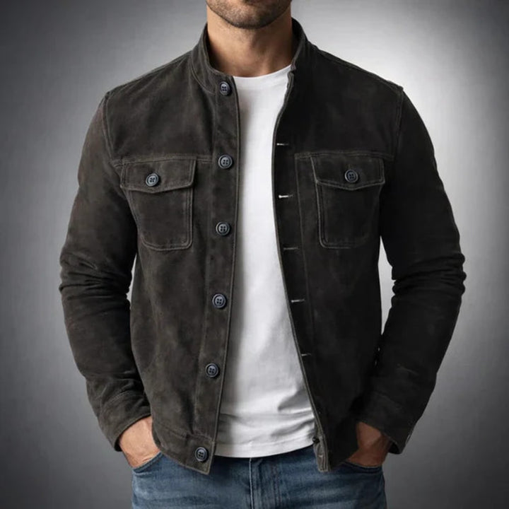 Men's Faux Suede Button Jacket with Chest Pockets - Rupert - Charcoal