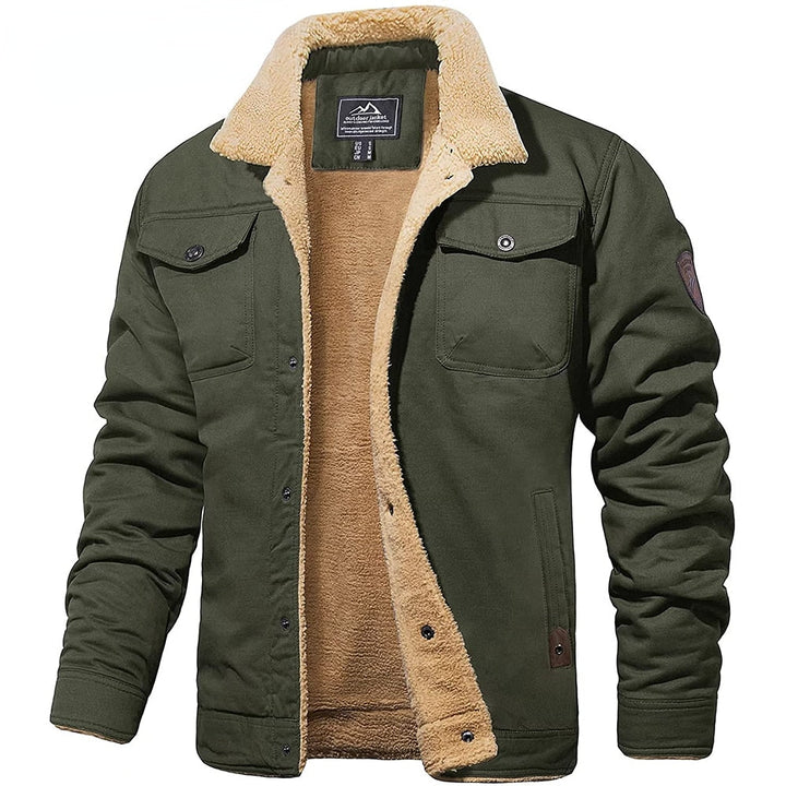 Richard - Men's Warm Button-Front Fleece Jacket in Green