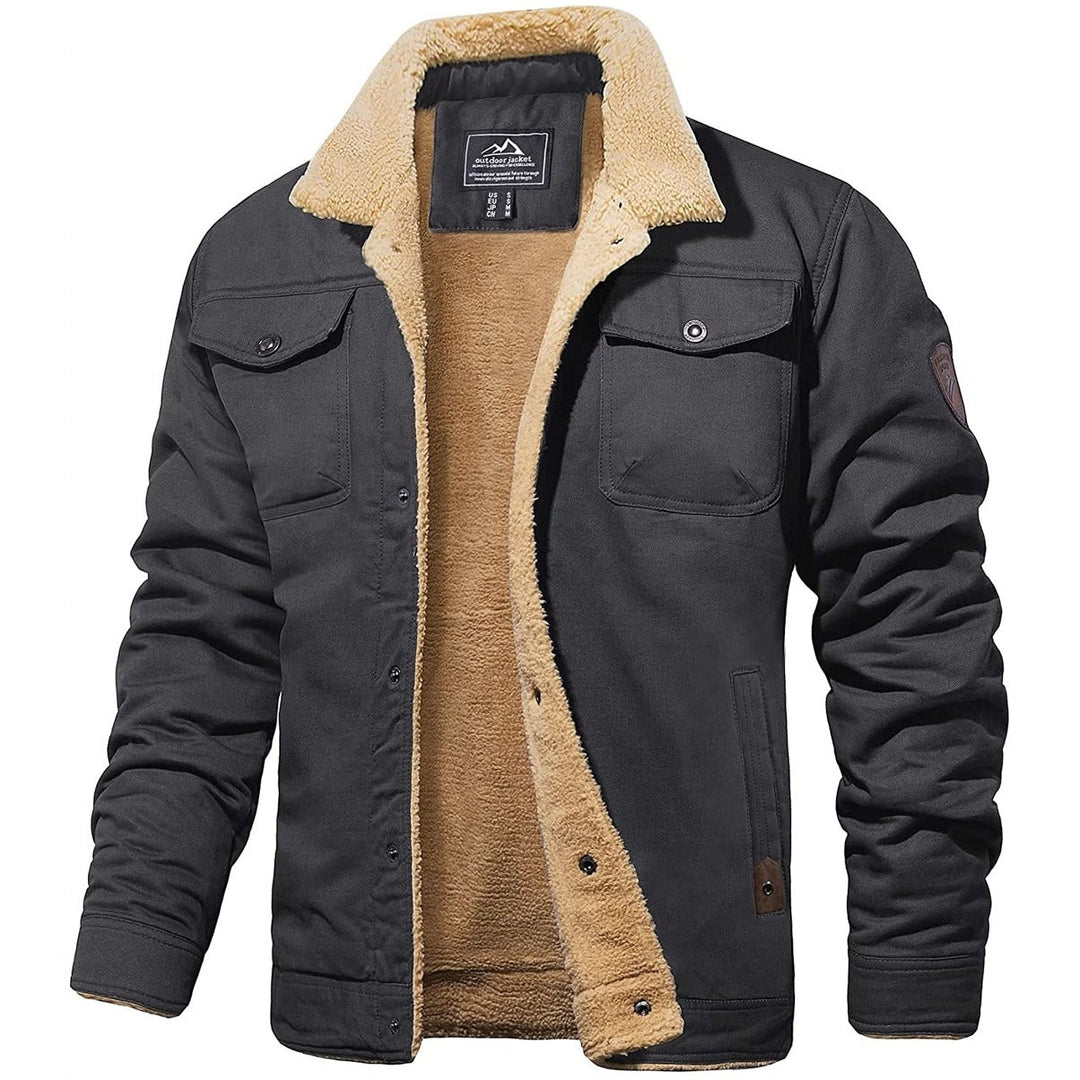 Richard - Men's Warm Button-Front Fleece Jacket in Grey
