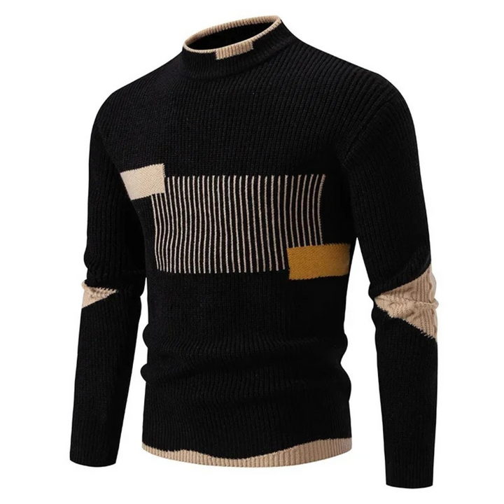 Heinrich - Men's Geometric Print Long-Sleeve Jumper in Geometric Black