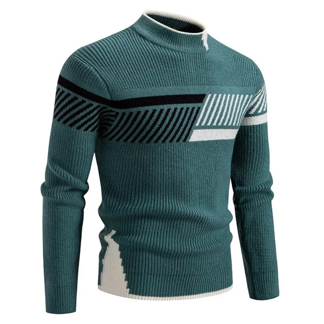 Heinrich - Men's Geometric Print Long-Sleeve Jumper in Green Stripe