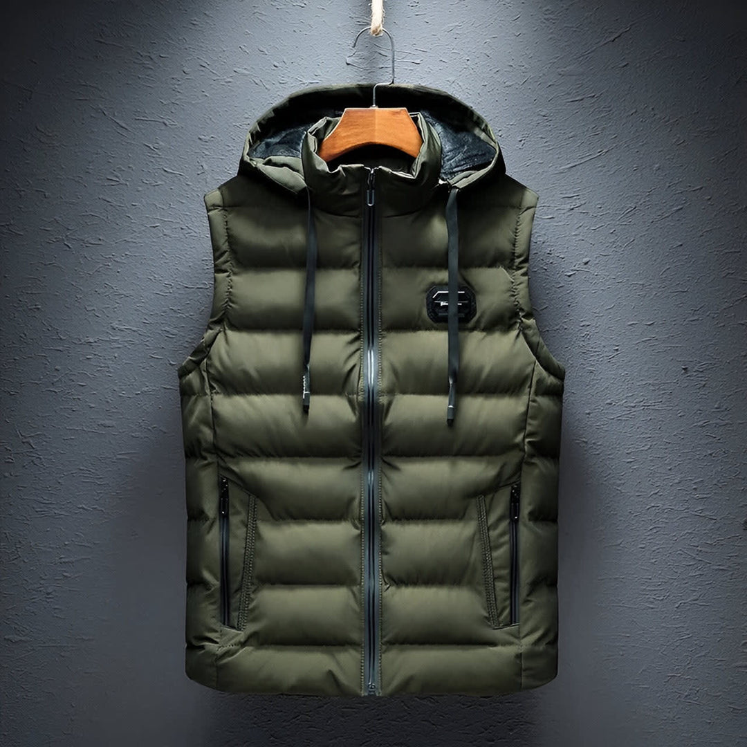 Men's Hooded Puffer Gilet with Zip Pockets - Edmund - Army Green