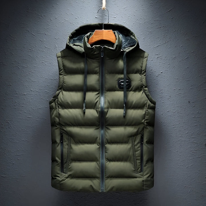 Men's Hooded Puffer Gilet with Zip Pockets - Edmund - Army Green