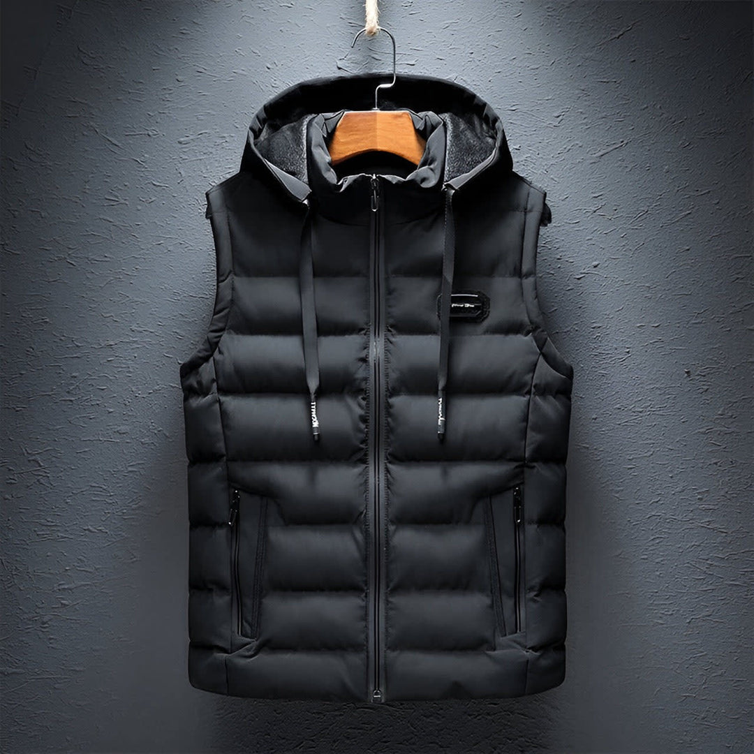 Men's Hooded Puffer Gilet with Zip Pockets - Edmund - Black