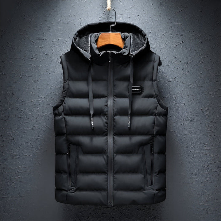 Men's Hooded Puffer Gilet with Zip Pockets - Edmund - Black