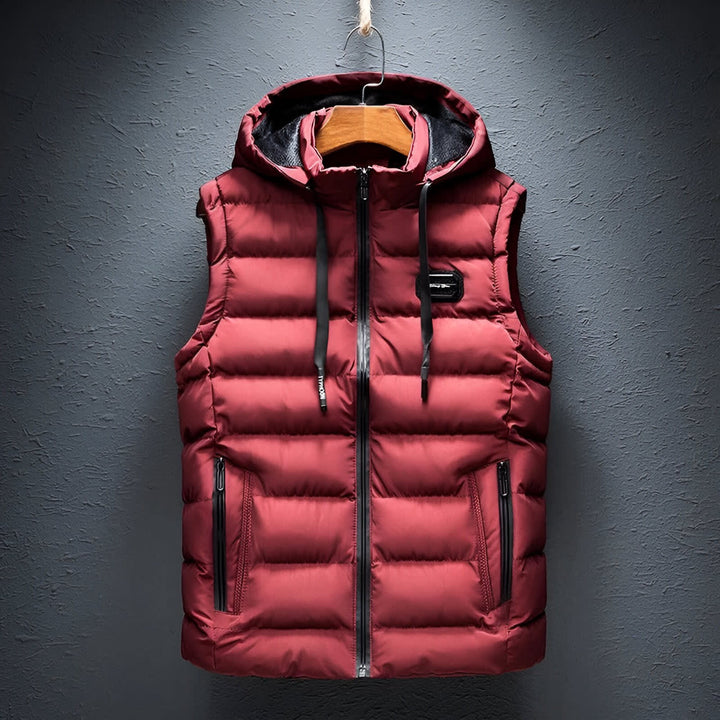Men's Hooded Puffer Gilet with Zip Pockets - Edmund - Red